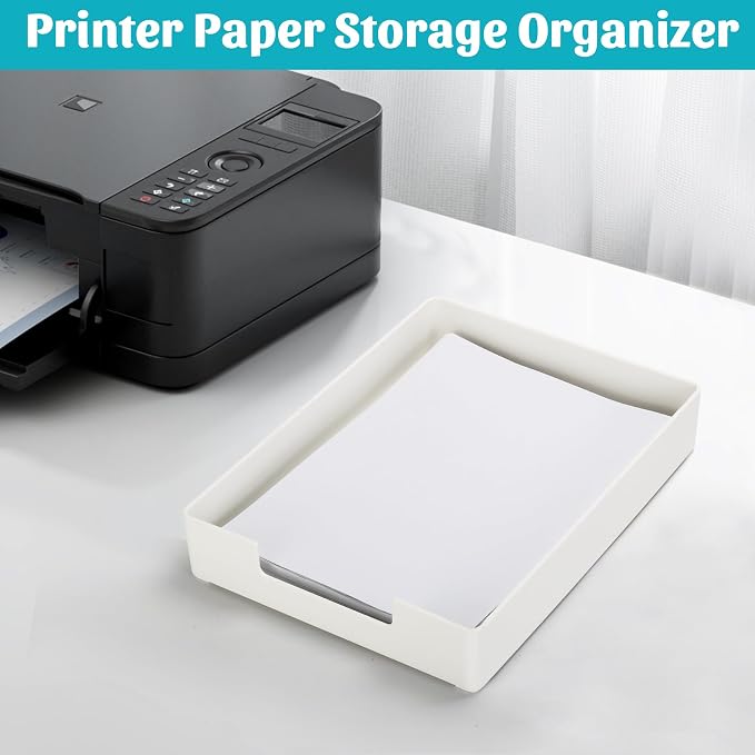Letter-Size Tray Desk Letter Tray Paper Tray, Sturdy Heavy-Duty Plastic Printer Paper Tray, Single-Tier Stackable File Storage Organizer for Office Home (White ×2)