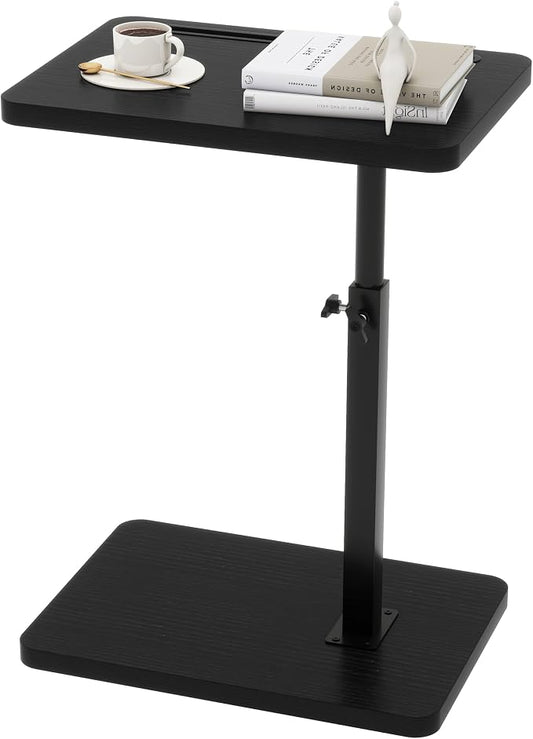 IBUYKE C Shaped Side Table, 360° Swivel Height Adjustable End Table for Small Spaces, with Phone & Tablet Slot, Modern Small Coffee Snack Table for Sofa/Bed, Black UTVT003B