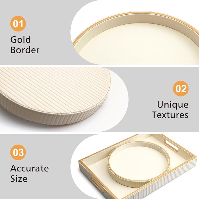 SANZIE Leather Tray Desktop Storage Organizer Premium Serving Tray Decorative Tray Valet Tray for Sundries Cosmetics Phone Wallet Cutlery, Round, White