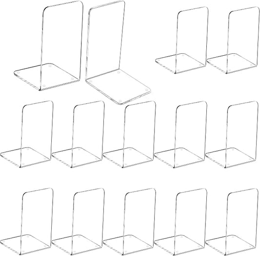 MerryNine Clear Book Ends 14pcs, Acrylic Bookends for Shelves, Non-Slip Bookend Decorative for Heavy Duty Book, Books Holder Stopper for Kids, Bookshelf Dividers Books Organizer for Office Home School
