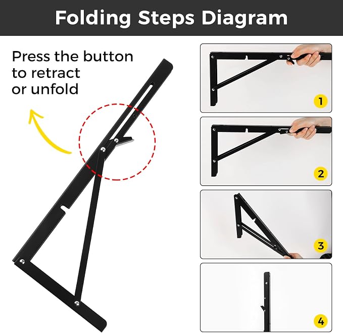 16 Inch Folding Shelf Brackets, 2 Pcs Heavy Duty Metal Collapsible Shelf Bracket Wall Mounted Brackets for Fold Down Table Wall Mounted Brackets for Shelves Space Saving（Max Load: 132 lb）
