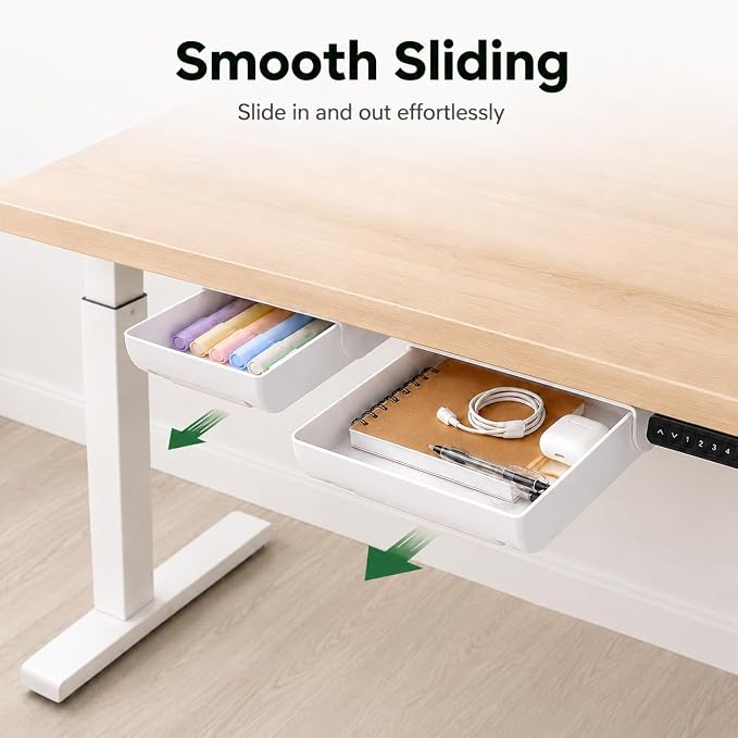 YOOUSOO 2 Pack Under Desk Storage Drawer Organizer, Hidden Slide Out Drawer Attachment, with Self - Adhesive Feature for Desktop and Table Organization, Hidden Under Desk