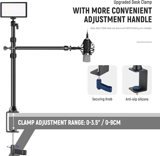NEEWER Camera Desk Mount with Overhead C Amera Mounting Arm and 1/4" Ball Head, 17" - 41" Adjustable Tabletop Light Stand with C Clamp for DSLR Camera, Ring Light, Webcam, Photo Video Shooting
