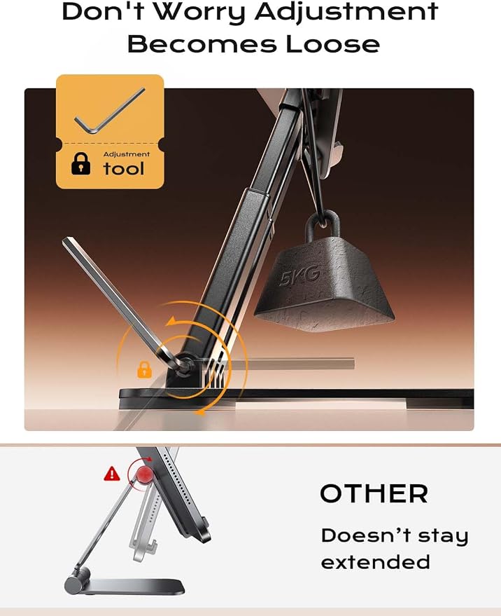 LISEN Tablet Stand for iPad, Tablet Holder for Desk, Desk Accessories Portable Monitor Stand for Apple iPad mini Air Switch Kindle, Adjustable Height and Angle, Foldable Design for Travel