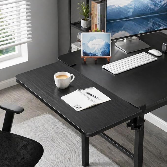 Desk Extender , 25.98'' x 9.84 '' Foldable Table Extension Folding Wall Table Keyboard Extender for Desk Clamp-on Shelf for Dorm Bunk, Office, Kitchen Bar, additional storage platforms (black)