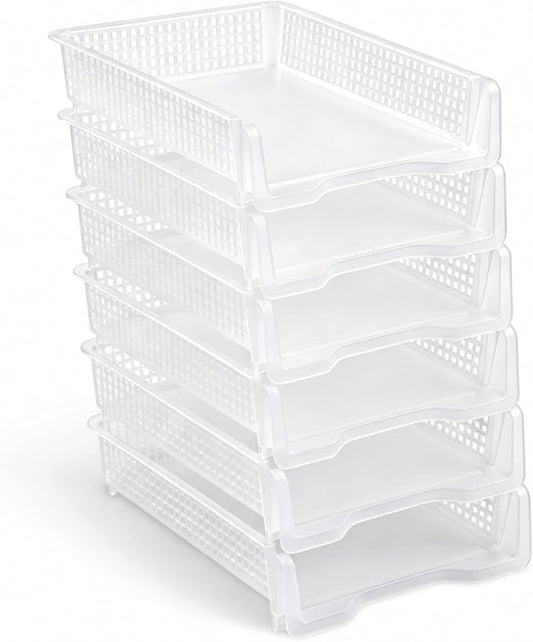 Geetery Set of 6 Plastic Trays for Teachers Turn in Trays Classroom Stackable Paper Tray Plastic Classroom Teachers Desk Letter Organizer Storage Baskets for Office, Desk, Home (Clear)