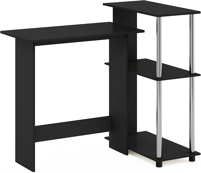 Furinno Abbott Corner Computer Desk with Bookshelf, Americano/Chrome
