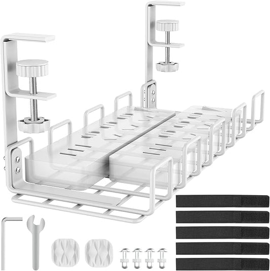 Under Desk Cable Management Tray, L 15.7''W 6.3'' No Drill Steel Desk Cable Organizers, Wire Management Tray Cable Management Rack, Desk Cable Tray Wire Organizer with Desk Cord Organizer