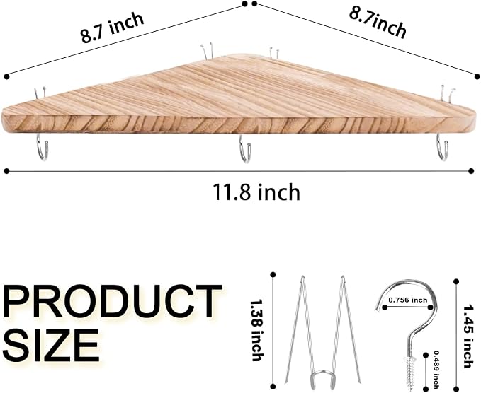Cubicle corner shelf with hook：3pcs 12in wood triangle cubicile hanging shelves organization accessories fabric walls organizer for use in office cubicles office stylish decoration for women's desks