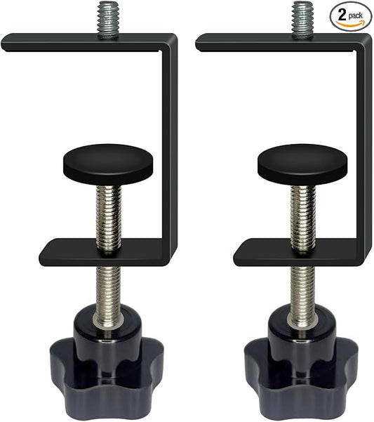 2-Pack Heavy Duty Adjustable C-Clamp with 1/4" Stud Mount - Steel Desk Clamp for Lamp, Microphone, Light Poles & Table | Multi-Purpose Clamps for Secure Mounting