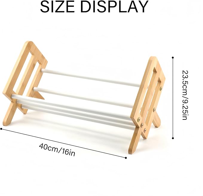 Desktop Bookshelf, Wood Tilting Bookcase with Iron Rack, Book Organizer for CDs/Magazine/Books Display, Storage Rack in Living Room/Studyroom/Home/Office, Yellow & White, 16"