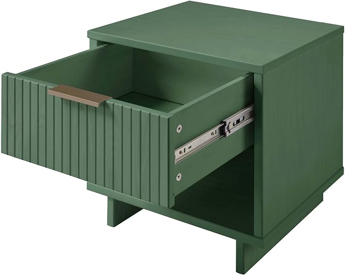 Manhattan Comfort Granville 1-Drawer Nightstand Set of 2, Modern Glam Bedside Table with Ribbed Design and Gold Handles, Ideal for Living Room and Bedroom Use, Sage Green