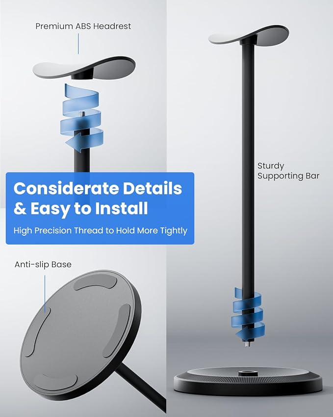 Headphone Stand, Desktop Headset Holder, Black | Earphone Stand, Gaming Headphone Hanger, Enlarged Headrest Heavy Base, Office Desk Accessories for All Headphones Size