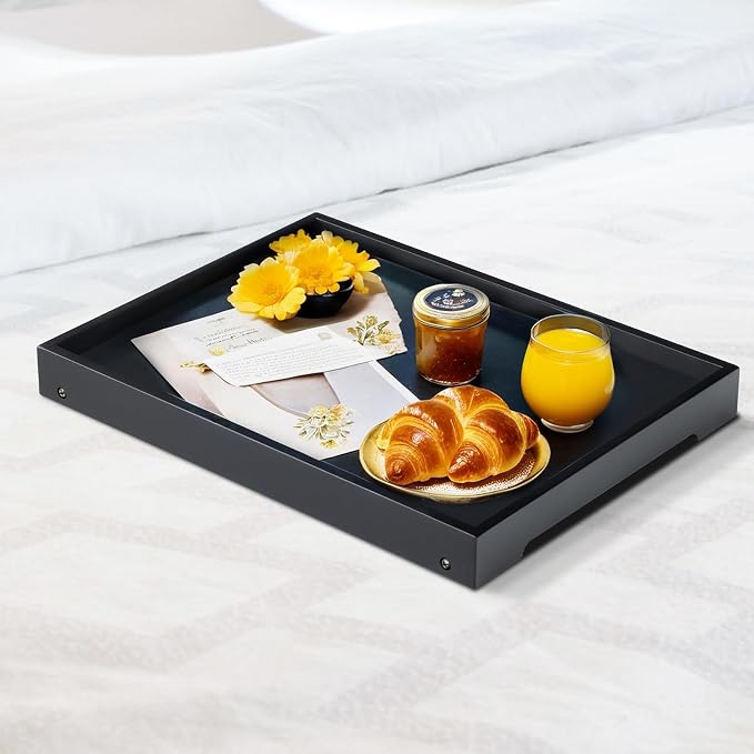 RRX Bamboo Bed Tray Table with Folding Legs, Breakfast Tray, 2 Pack (Black) | Bed Trays for Folding Table Eating, Kitchen Serving, Food, Sofa, Snacking or Working, Laptop Desk Dinner, Snack Tray