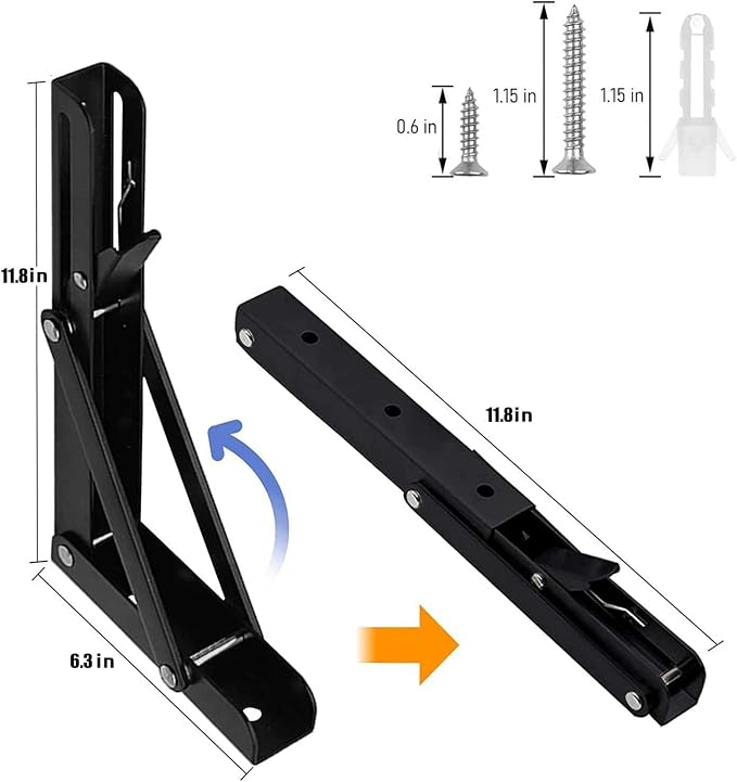Folding Shelf Brackets - 12 Inch 4 Pcs Heavy Duty Shelf Brackets, Collapsible Shelf Bracket, DIY Wall Mounted Foldable Shelf, Table Brackets, Space Saving with Screws