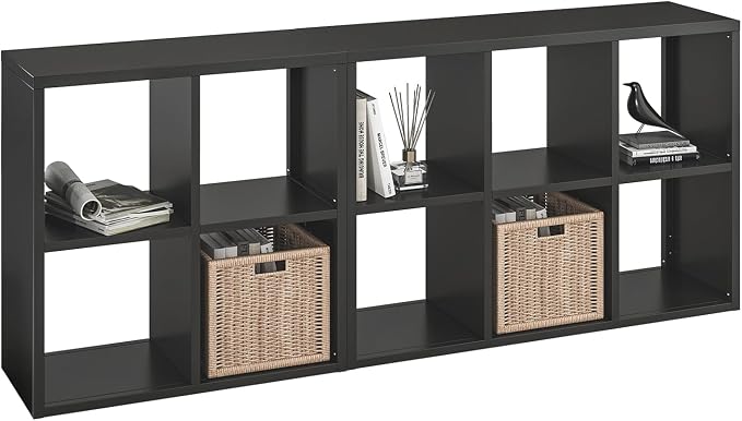 IRONMIX Metal Cube Storage Organizer, Short Bookshelf with Storage, 2 Tier Black Bookshelf Horizontal, Short Display Cabinet, Small Cube Bookcase TV Stand for Home Office Library (Black, 700+1037)