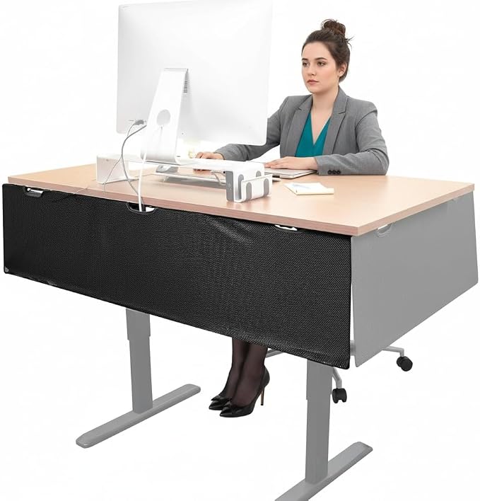 Mount-It! Under Desk Modesty Panel for Office Desks and Sit Stand Workstations [60 Inches Wide] Mesh Organizer Pockets for Cables and Wires (Black)