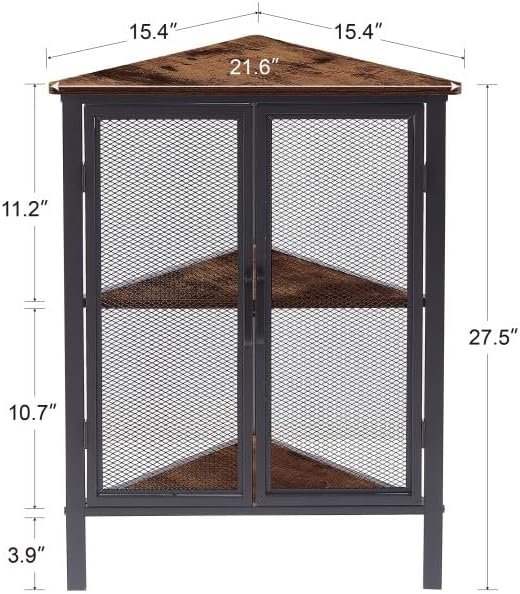 VECELO 3-Tier Corner Table,Cabinet with Mesh Door,Corner Shelf Stand,Metal Frame Storage Shelf Organizer Display Shelves for Wall Corner,Living Room,Bedroom Kitchen,Bathroom
