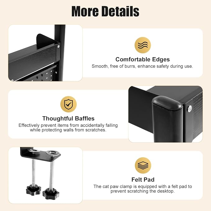 Clamp on Desk Organizer Shelf with Pegboard, Multipurpose Desktop Hutch Desk Bookshelf Desktop Bookcase Storage Rack Display Shelf for Home Office Dorm, Study Rooms, Bedrooms (Black)