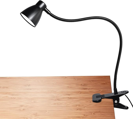CRI 90+ Eye-Care Clip Light for Reading, 6W Small Clamp Lamp for Desk, Flexible Gooseneck Clip Lamp for Bed Headboard with 3 Color Modes & 10 Brightness(Adapter Include)