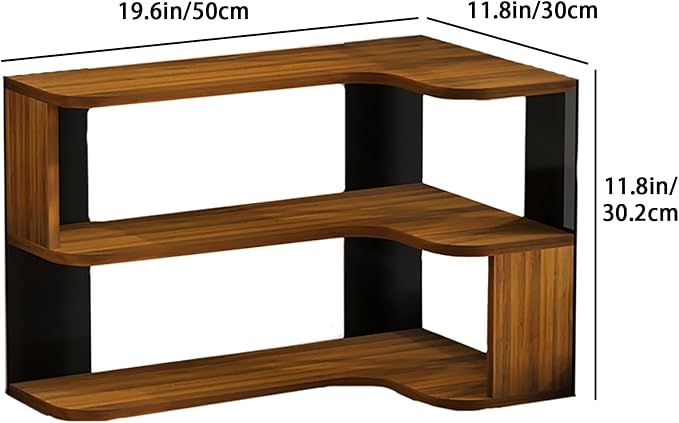 Desktop Organizer Shelf, Multi-Tier Space Saving Bookshelf with Corner Storage Design, Wooden Desk Rack, Countertop for Home Office Dorm(Walnut,19.6 * 11.8 * 11.8in)