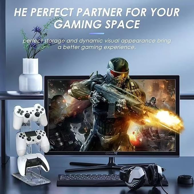 Game Controller Holder 2 Tiers - Universal Dual Controller & Headphone Stand, Acrylic Clear Display Stand Compatible with Nintendo Switch, Xbox, PS5, PS4 - Desk Mounts