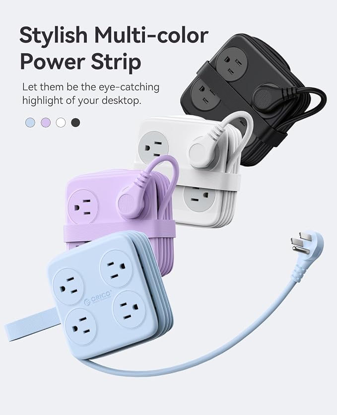 5 Ft Extension Cord with 3 USB Ports, ORICO Power Strip for Desktop, 4 Side Outlet Extender(8 AC) & Flat Plug, 11 in 1 Charging Station for Home/Office/Dorm - AP3 PRO