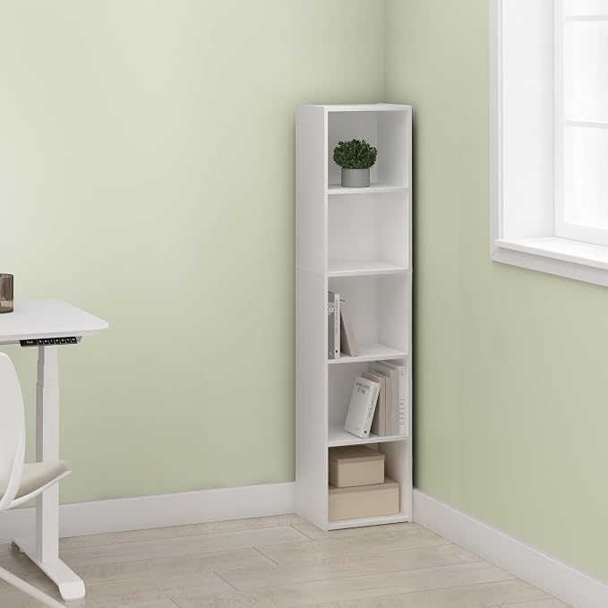 Hagen 5-Tier Open Shelf Bookcase, Bookshelf, for Living Room and Home Office, White