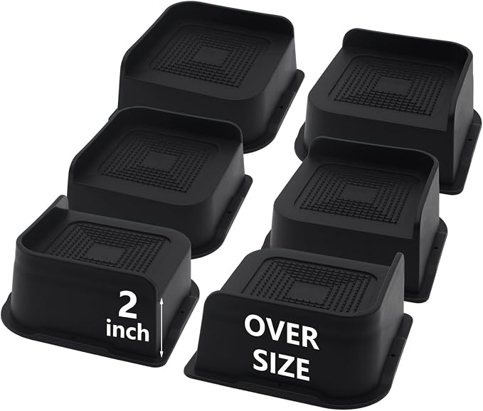 Bed Risers 2 inch Heavy Duty, 6 Pack Oversized Furniture Risers, Black Bed Lifts Risers for Table, Sofa, Chair, Couch, Desk, Bed Frame Risers Supports Up to 6,500 Lbs