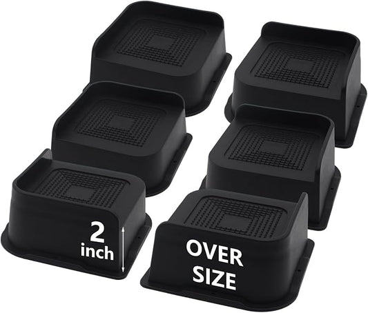 Bed Risers 2 inch Heavy Duty, 6 Pack Oversized Furniture Risers, Black Bed Lifts Risers for Table, Sofa, Chair, Couch, Desk, Bed Frame Risers Supports Up to 6,500 Lbs