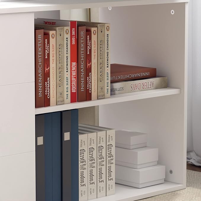Homsee Home Office Computer Desk Corner Desk with 3 Drawers and 2 Shelves, 54 Inch Large L-Shaped Study Writing Table with Storage Cabinet - White
