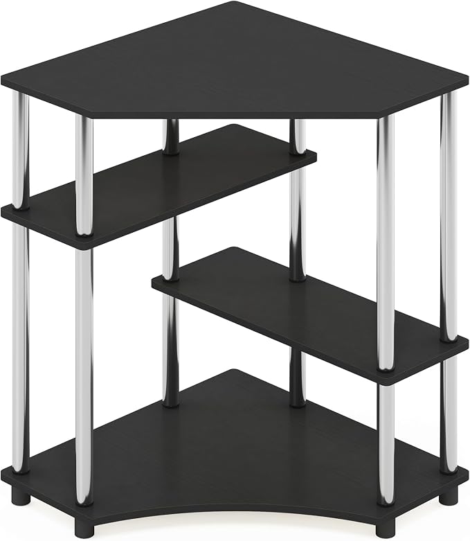 Furinno TURN-N-TUBE Desk, Corner Gaming Desk with Storage Shelves, Corner Computer Desk, Office Desk for Home Office, Bedroom, Americano/Stainless Steel Tubes