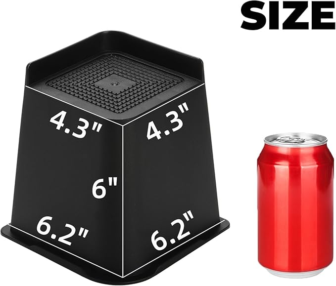 Hiceeden 4 Pack Heavy Duty Bed Risers, 6 Inch Lift Couch Furniture Risers, Bed Lifts Risers Raising Blocks Extenders for Table, Desk, TV, Supports Up to 4400 Lbs(Black, Trapezium)