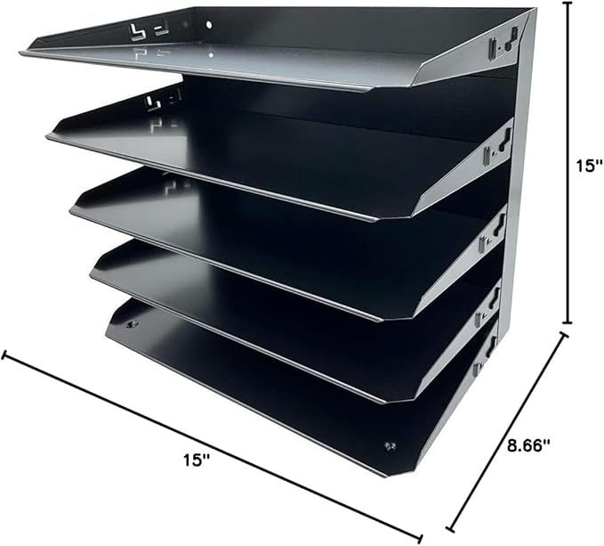 Huron Desktop Horizontal 5-Slot Legal File Binder Organizer Storage Letter Tray, Black Commercial Grade Steel