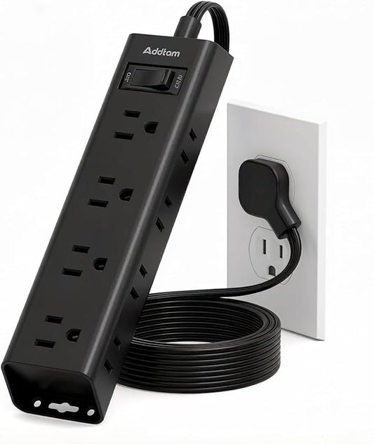 Addtam Power Strip Surge Protector with 12 Outlets, Flat Plug Extension Cord 10FT, Ultra Thin Wall Plug, 3-Side Wide Spaced Outlet Extender, Wall Mount Desk Charging Station for Home Office Garage