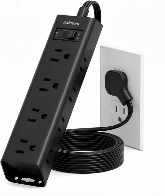 Addtam Power Strip Surge Protector with 12 Outlets, Flat Plug Extension Cord 6FT, Ultra Thin Wall Plug, 3-Side Wide Spaced Outlet Extender, Wall Mount Desk Charging Station for Home Office Garage