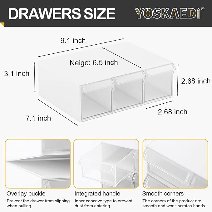 Under Desk Drawer Storage with 3 Drawers, Large Desk Drawer Attachment for office, Drawer Organizer Slide Out, Plastic Stick on Drawer White