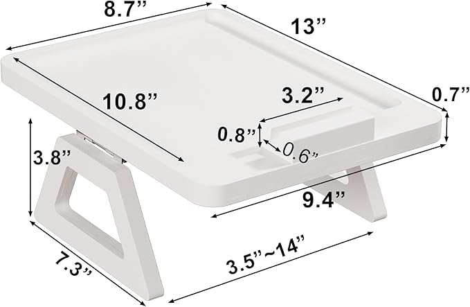 Couch Arm Tray with 360°Phone,Bamboo Folding Sofa Tray,Sofa Armrest Trays Clip-On Couch Desk for Drinks,Snacks,Phone,Remote Control（White）