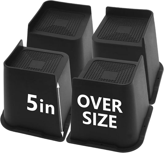 4 Pack Bed Risers 5 inch Heavy Duty, Oversized Furniture Risers, Black Bed Lifts Risers for Table, Sofa, Chair, Couch, Desk, Bed Frame Risers Supports Up to 6,500 Lbs