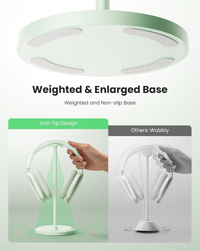 Headphone Stand, Desktop Headset Holder, Green | Earphone Stand, Gaming Headphone Hanger, Enlarged Headrest Heavy Base, Office Desk Accessories for All Headphones Size