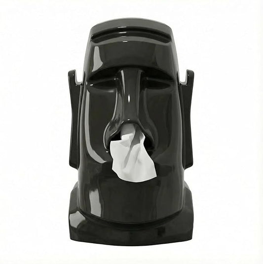 Creative Moai Tissue Box Holder with Headphone Holder, Suitable for Living Room, Bedroom and Other Desktop Storage Boxes, Green,Cream White, Black. (Black)