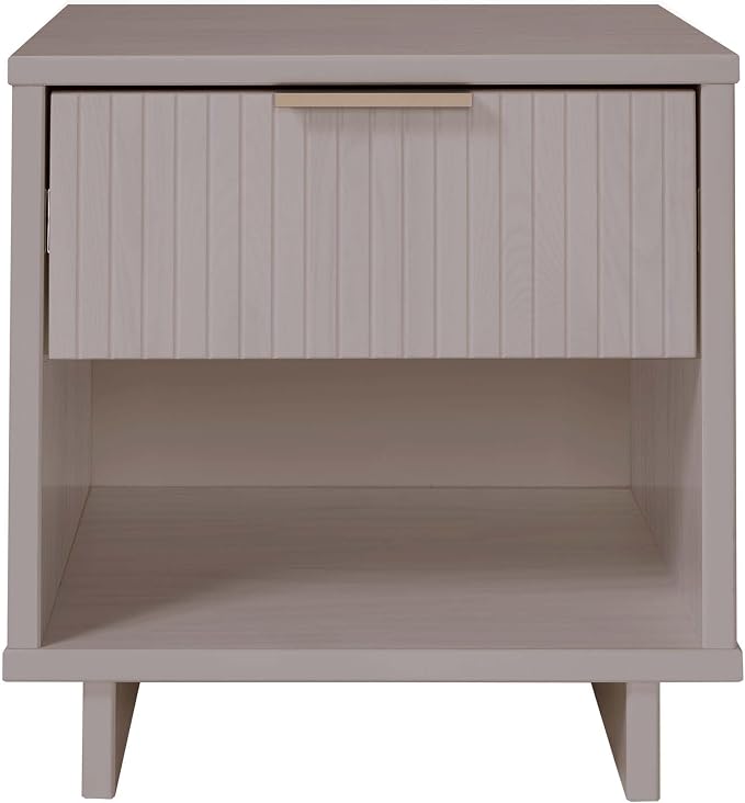 Manhattan Comfort Granville Modern Nightstand 1.0 with 1 Full Extension Drawer, Sled Legs, and Gold Accent Metal Handle, Bedside End Table for Bedroom or Living Room in Light Grey