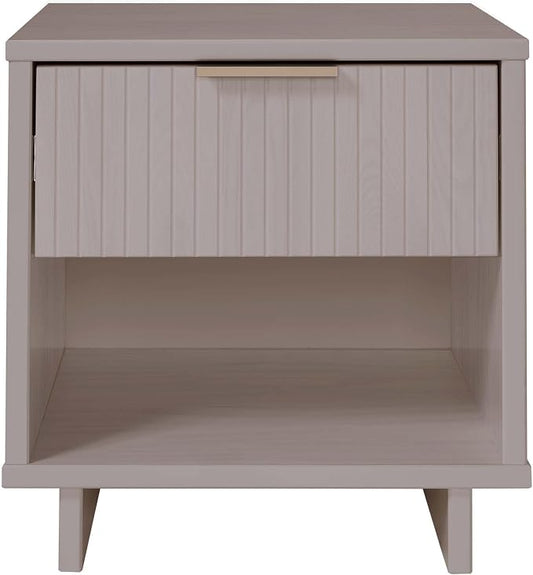 Manhattan Comfort Granville Modern Nightstand 1.0 with 1 Full Extension Drawer, Sled Legs, and Gold Accent Metal Handle, Bedside End Table for Bedroom or Living Room in Light Grey