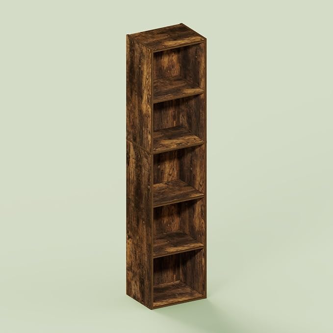 Hagen 5-Tier Open Shelf Bookcase, Bookshelf, for Living Room and Home Office, Rustic Brown