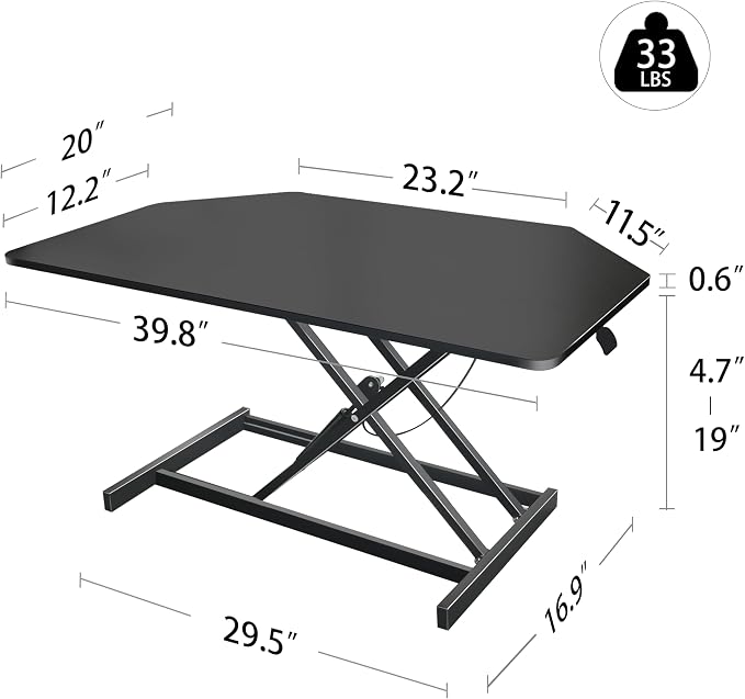 Aconcept 40 inch Black Corner Height Adjustable Standing Desk Converter, One-Click Sit to Stand up Desk Riser, Pre-Assembled for Dual Monitor and Laptop Workstation