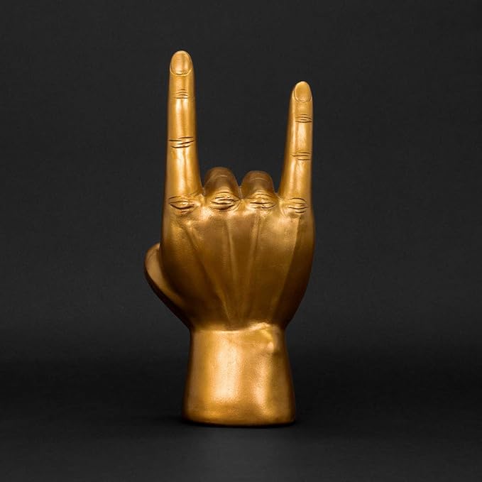 Luckies Headphone Stand - Headphone Holder - Rock On Hand - Headset Stand - Mens Jewellery Holder - Mens Desk Accessories - Controller Holders - Guitar Accessories - Desk Tidy - Dad Rock Gifts - Gold