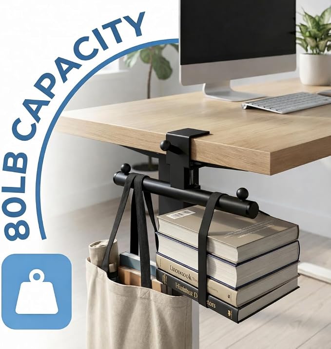 Heavy-Duty Backpack Hanger for Desk & Table, Adjustable Desk Hook for Bag with 80lb Capacity, T-Shape Backpack Holder & Purse Hook for Table, Clip-On Desk Bag Hook for Office Classroom Home