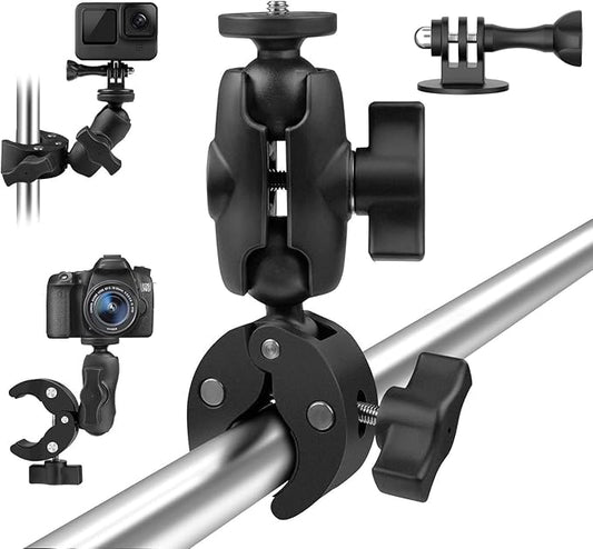 Taisioner Super Camera Clamp Mount Double Socket Arm 1/4"-20 Ball Head Adapter Gopro Accessories Suitable for GoPro AKASO DJI Action Insta360 or DSLR Digital Camera Monitor/LED Lights/