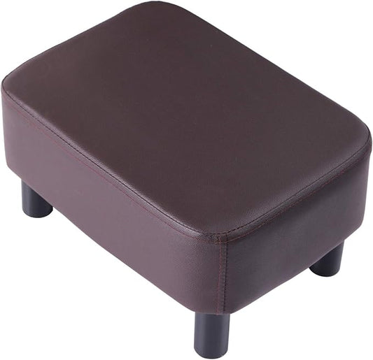 IBUYKE 16.54" Small Footstool, PU Faux Leather Step Stool, with Padded Seat Pine Wood Legs and Padded Rectangular Stool, for Bedroom, Brown RF-BD209