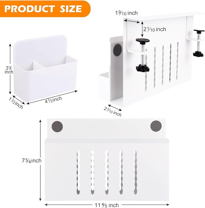 Desk Side Storage, Under Desk Laptop Mount, Table Side Hanging File Organizer, No Drill Clamp On Cable Management Tray, Laptop Holder with Magnetic Pen Holder for Office and Home